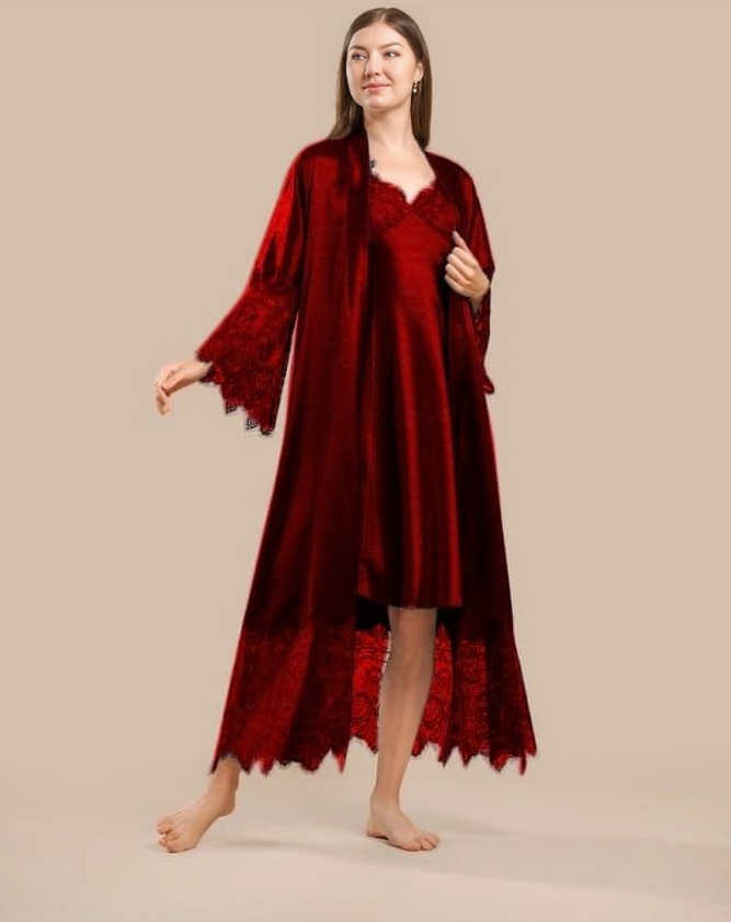 Long Satin & Lace Nightdress & Robe Set (😍Flat 50% Off😍)